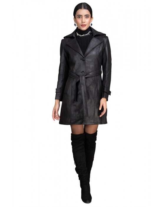 Women Coat Vanta black with belt